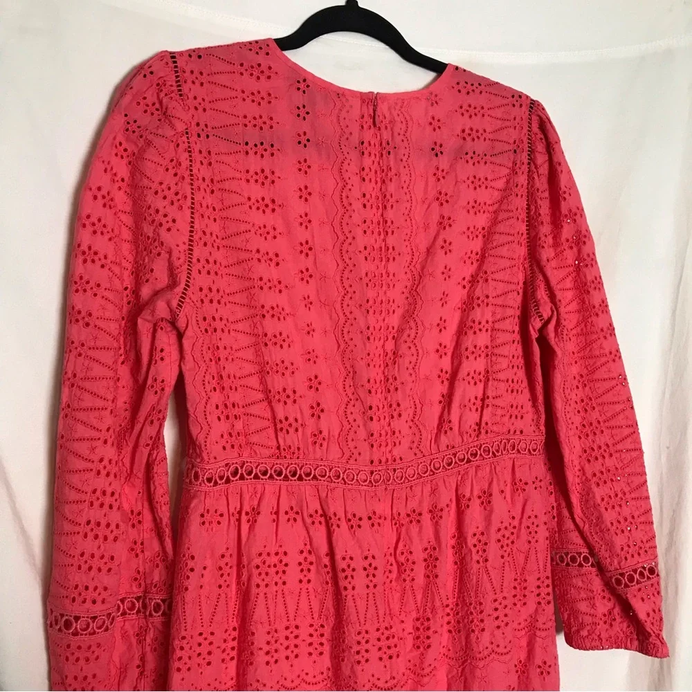J. Crew Coral Floral Eyelet Tiered Shift Dress Womens Size 6 Peasant Coquette
